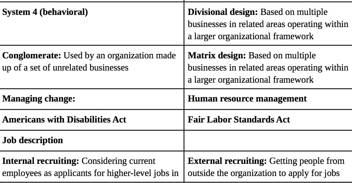 System 4 (behavioral) Divisional design: Based on