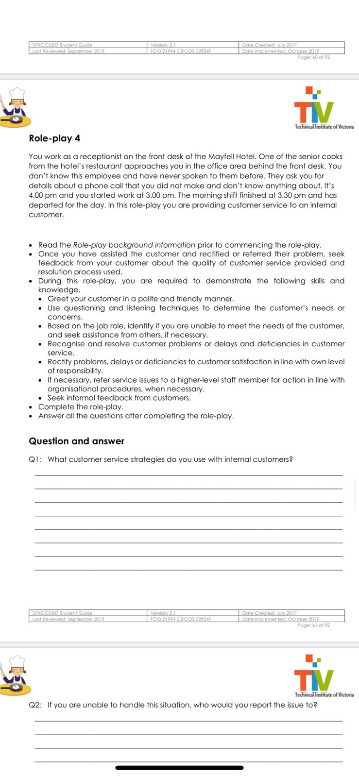 SITXCC$007 Student Guide Version: 2.1 TOID:21994