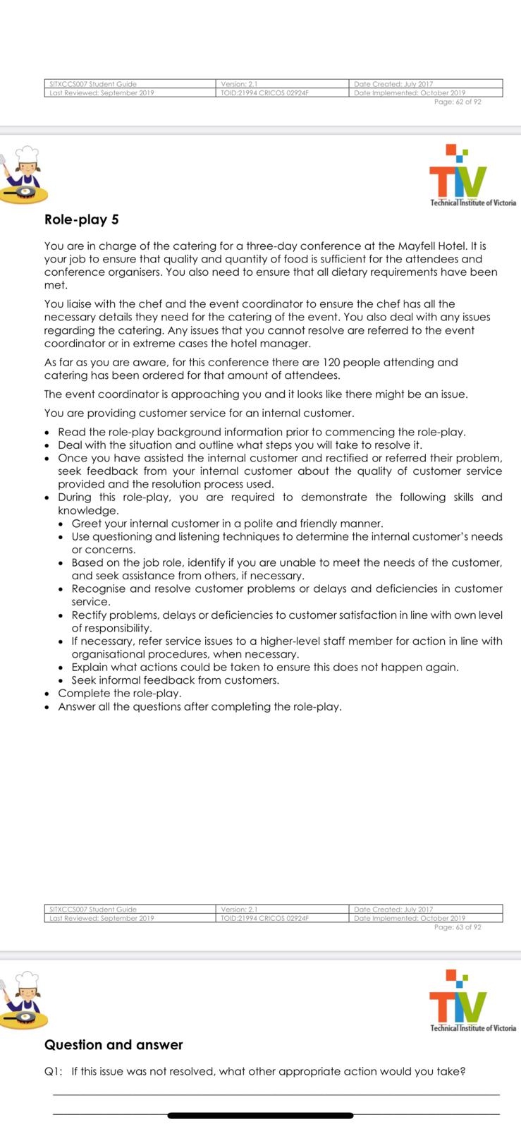 SITXCC$007 Student Guide Version: 2.1 TOID:21994