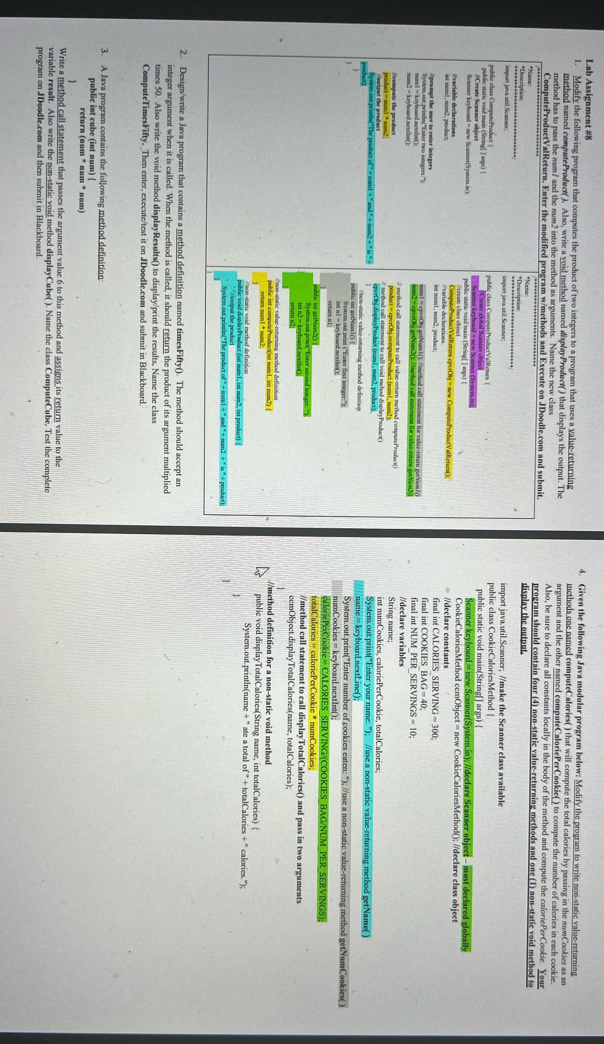 Lab Assignment #8 Given the following Java
