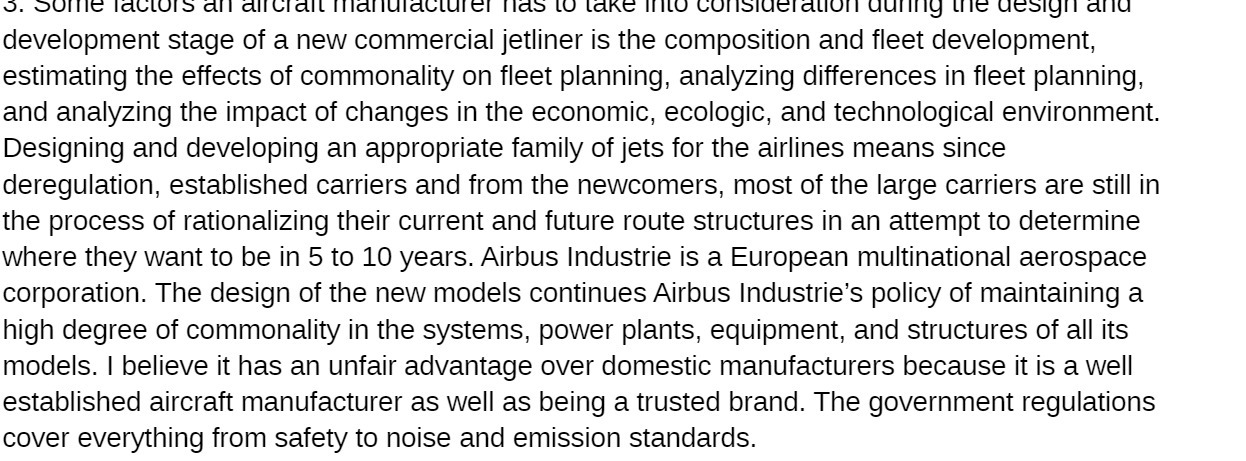 5. Some factors an aircraft manufacturer has to