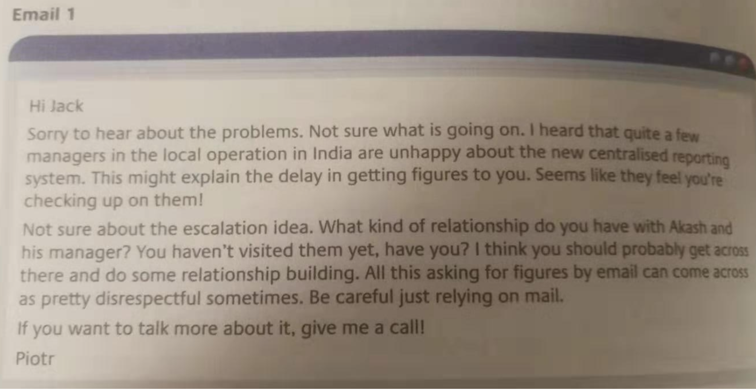 Read through the mini case study and the emails,