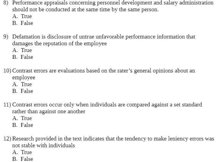 8) Performance appraisals concerning personnel