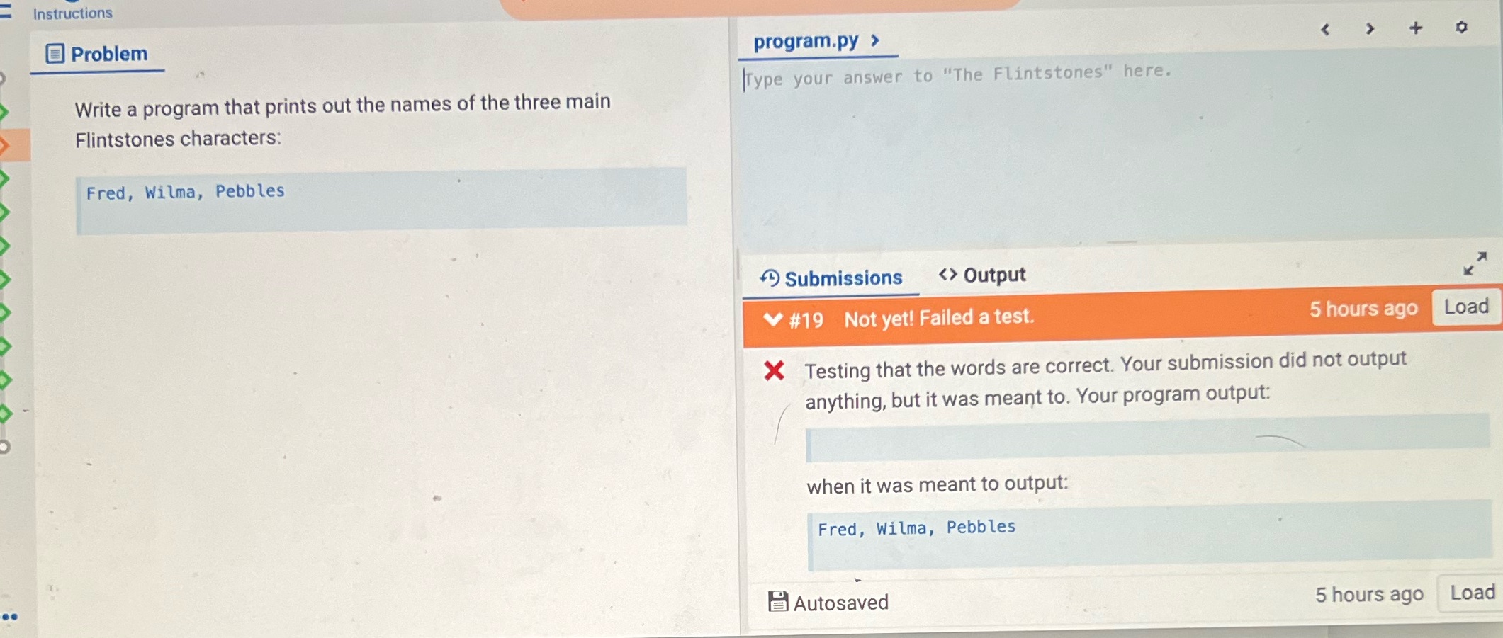 Please heeeeeeelp Instructions Problem program.py