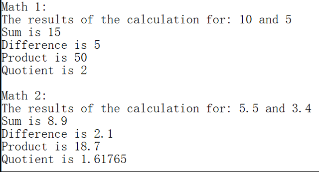 Math 1: The results of the calculation for: 10