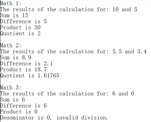 Math 1: The results of the calculation for: 10