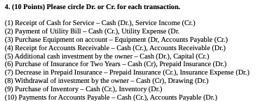4. (10 Points) Please circle Dr. or Co. for each
