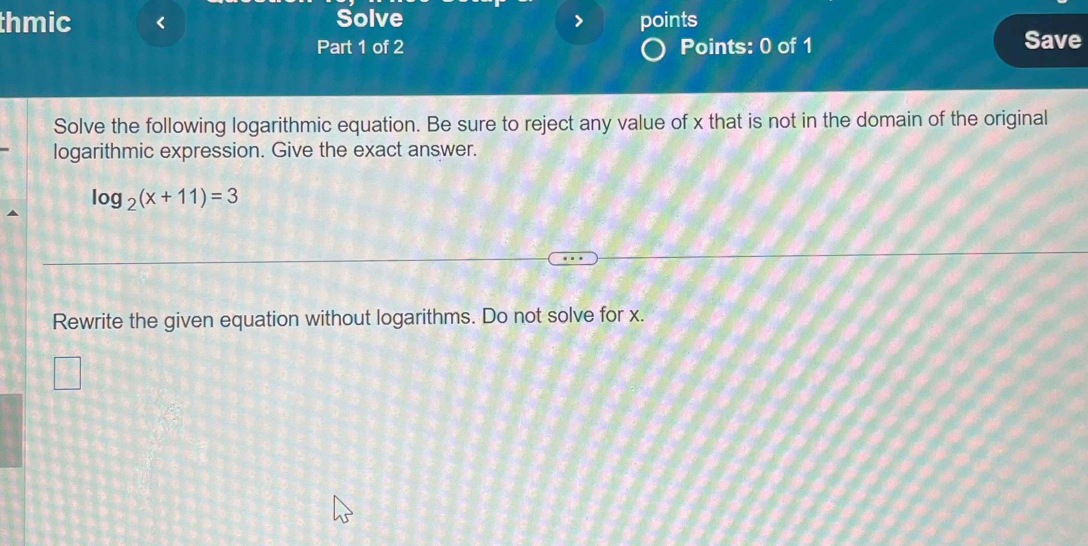 thmic Solve points Part 1 of 2 O Points: 0 of 1