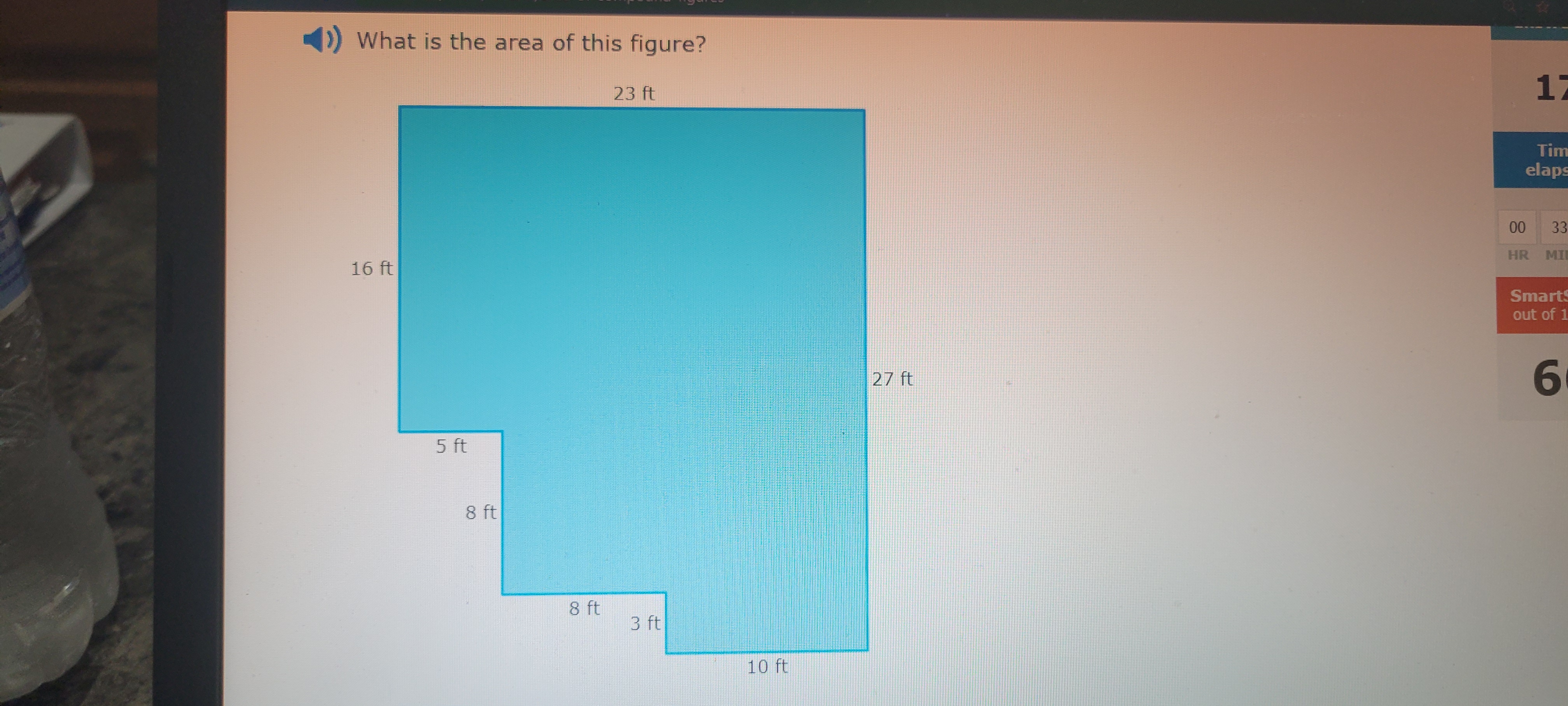 ()) What is the area of this figure? 23 ft 17 Tim