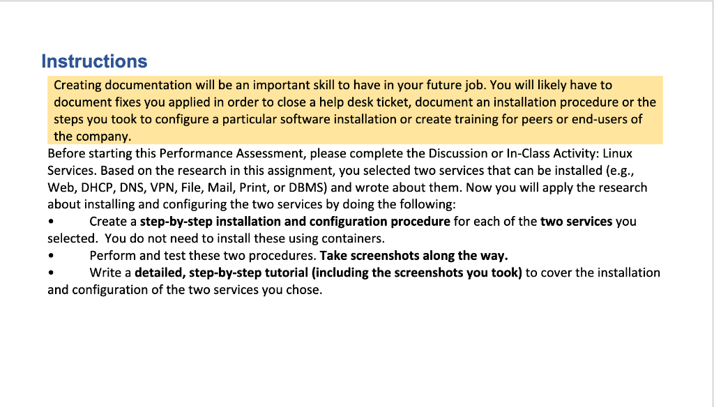Instructions Creating documentation will be an