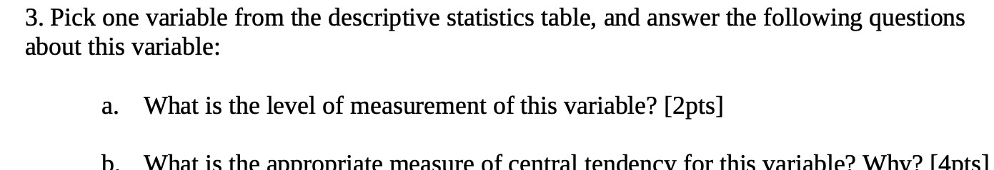 3. Pick one variable from the descriptive