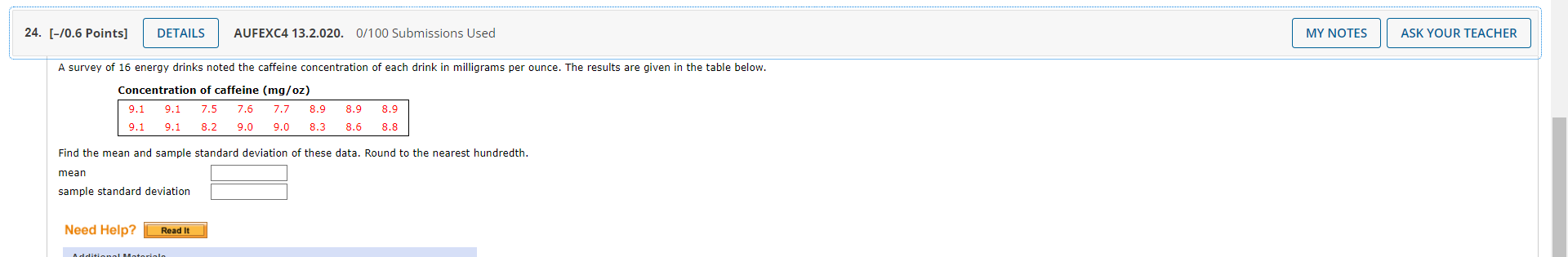 24. [-/0.6 Points] DETAILS AUFEXC4 13.2.020.