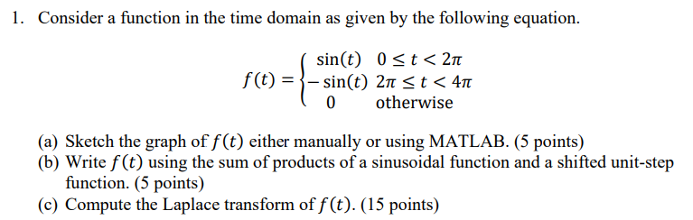 1. Consider a function in the time domain as