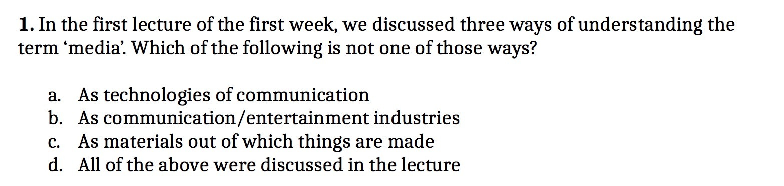 1. In the first lecture of the first week, we