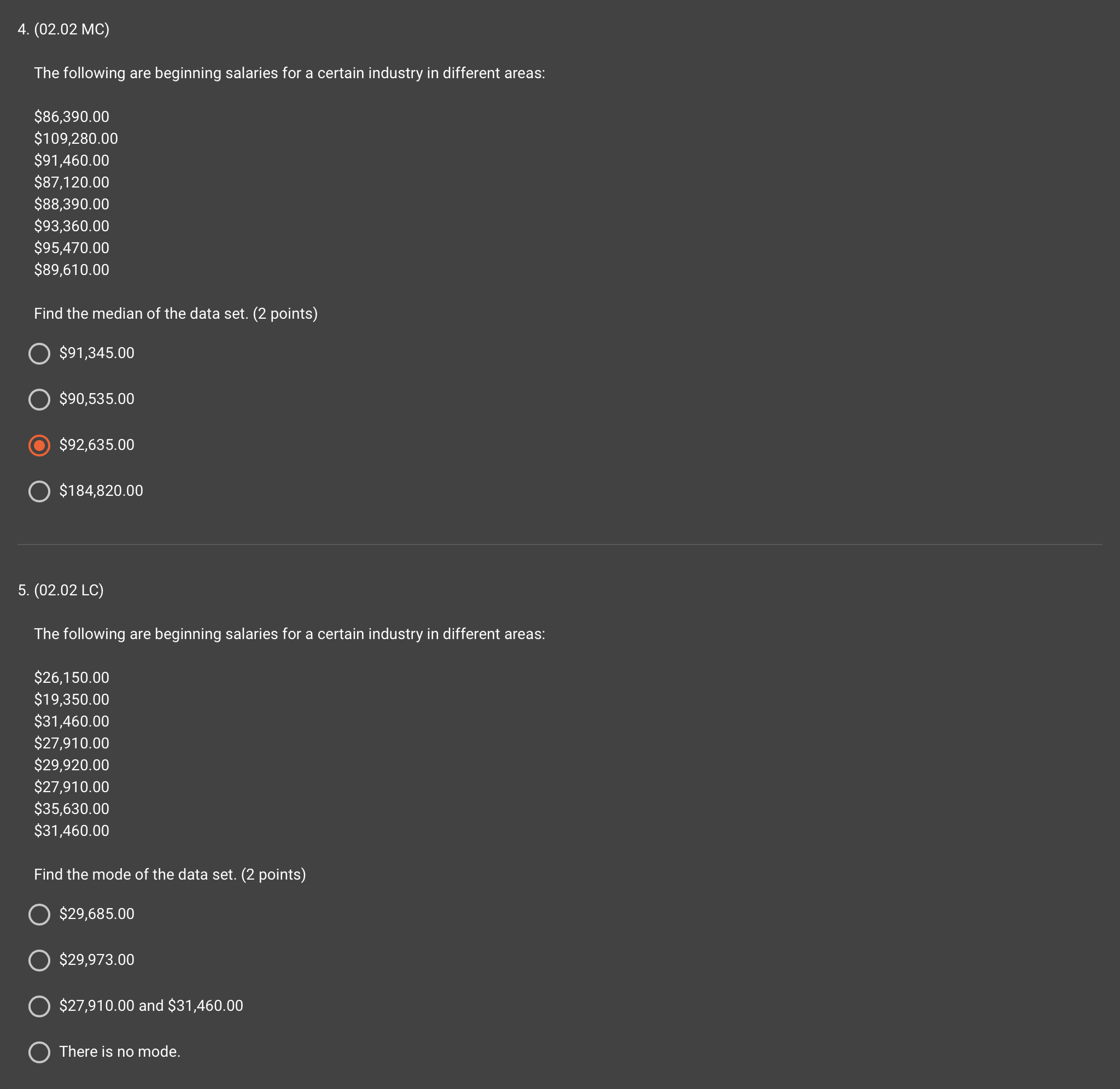 4. (02.02 MC) The following are beginning