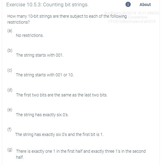 Exercise 10.5.3: Counting bit strings. About