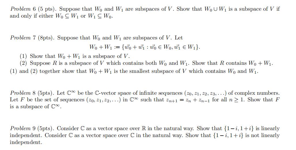 Problem 6 (5 ptS). Suppose that W0 and W1 are