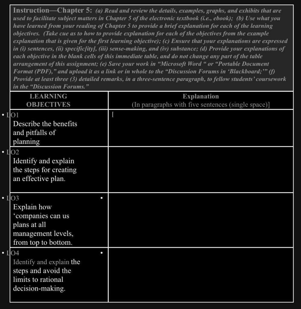 Instruction-Chapter 5: (a) Read and review the