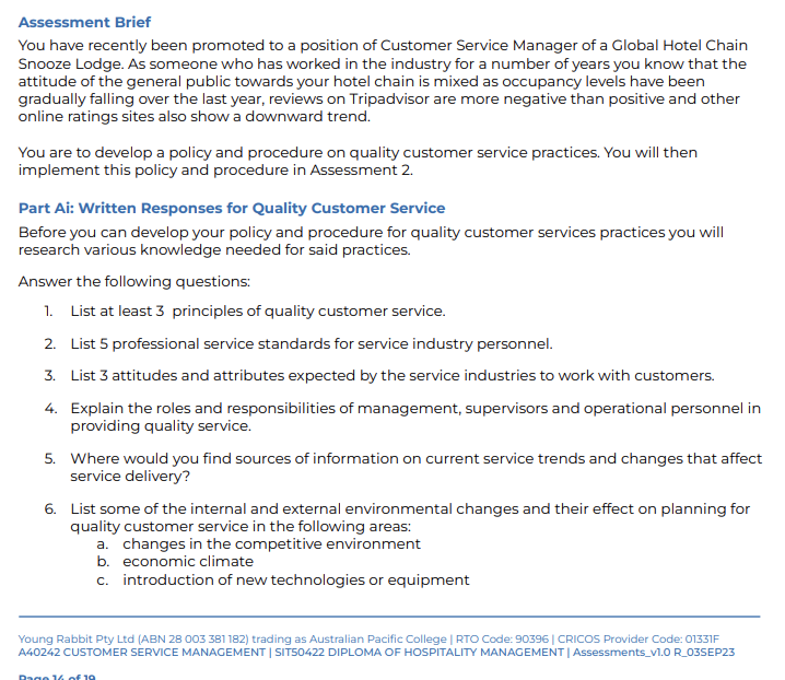 AUSTRALIAN PACIFIC COLLEGE 4. a. You have a