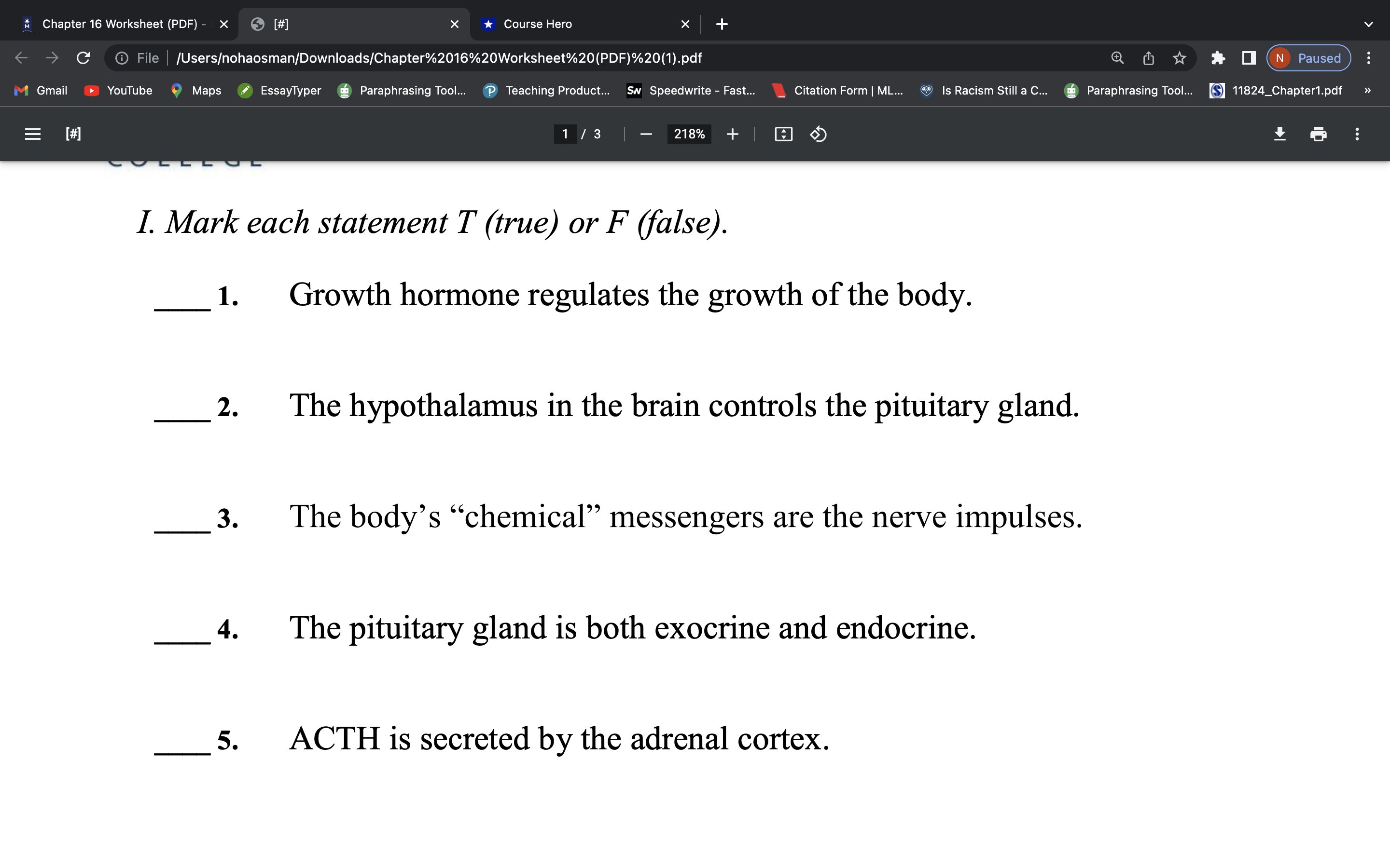 Chapter 16 Worksheet (PDF) - X [#] X *Course Hero