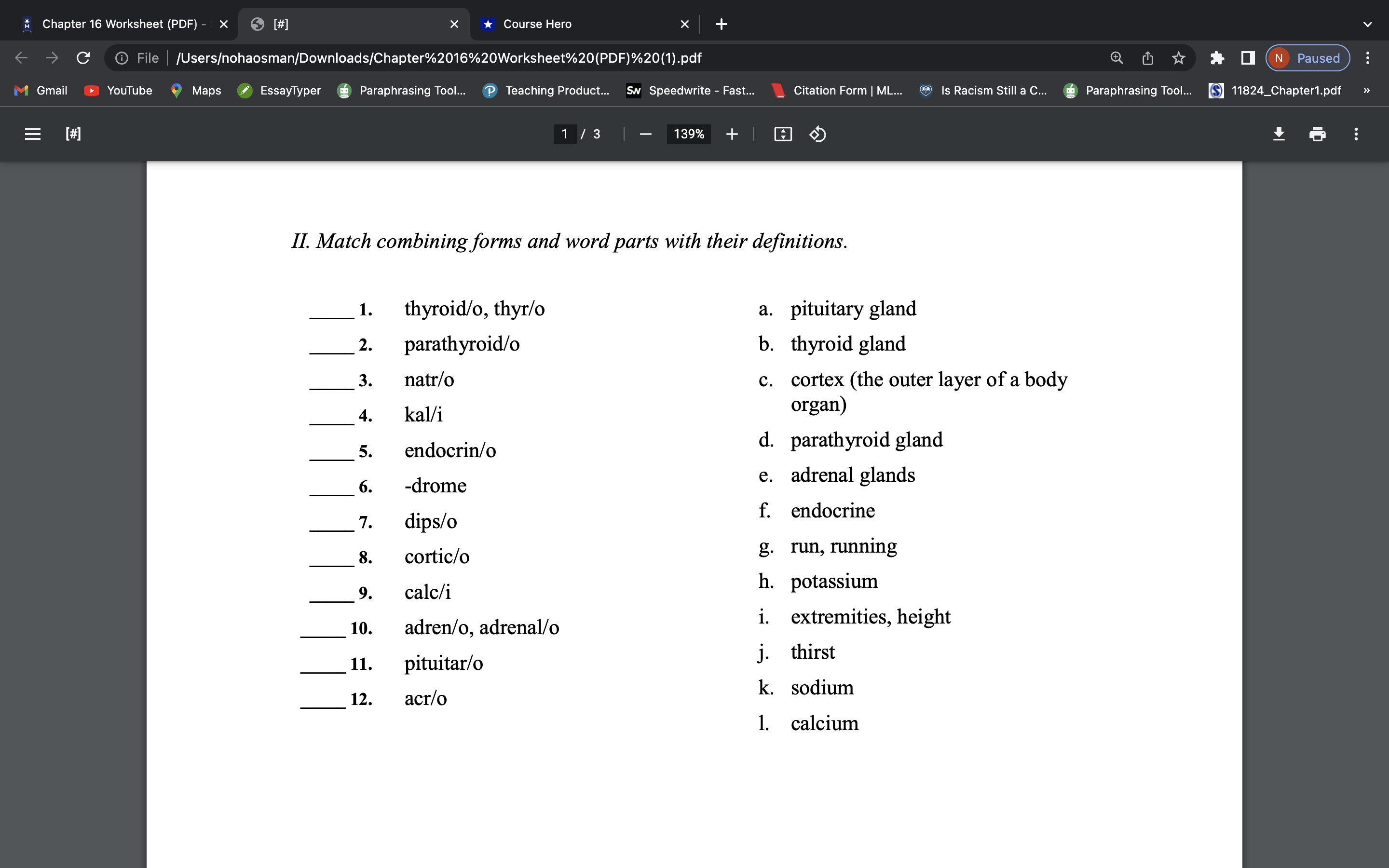 Chapter 16 Worksheet (PDF) - X [#] X *Course Hero