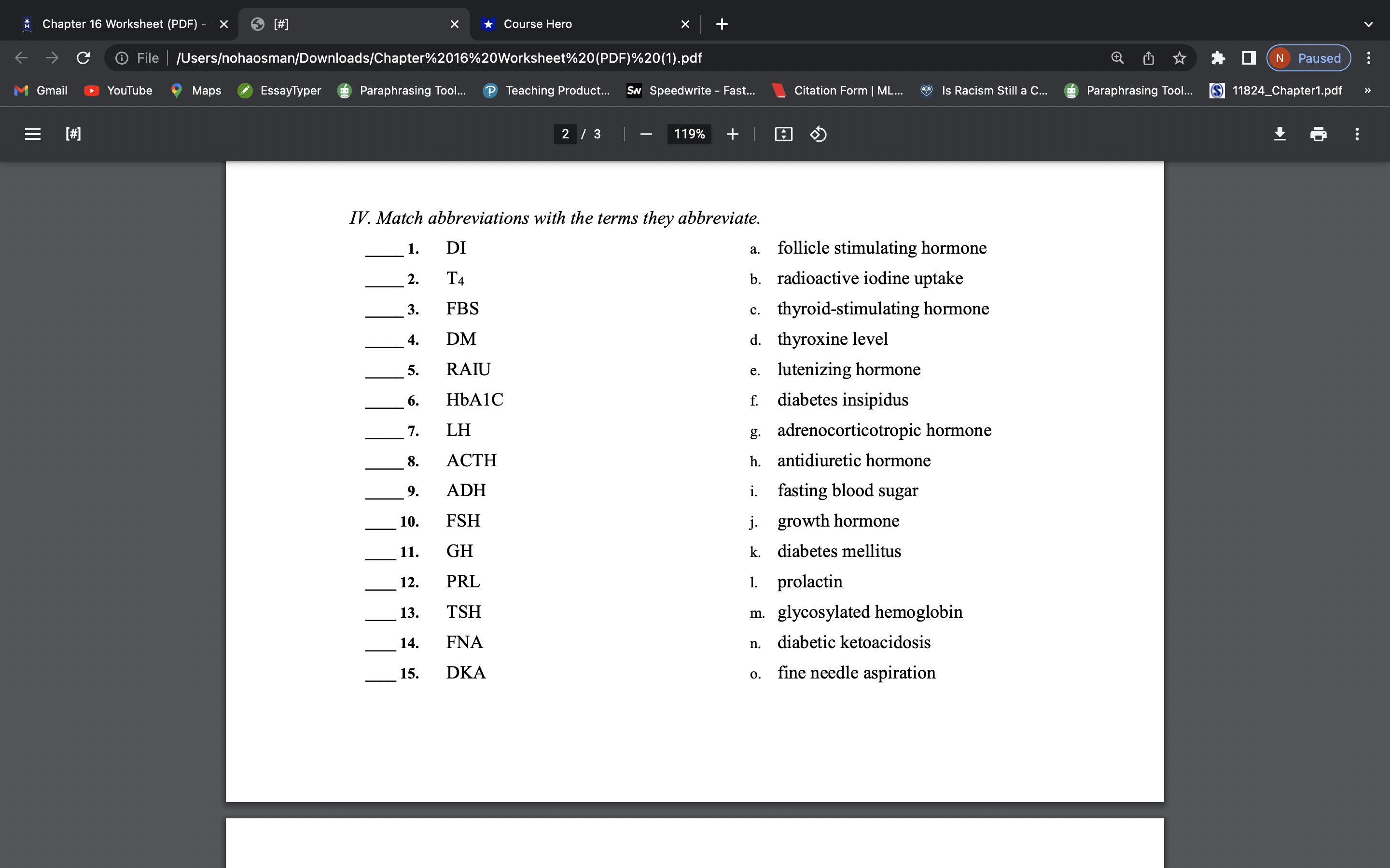 Chapter 16 Worksheet (PDF) - X [#] X *Course Hero