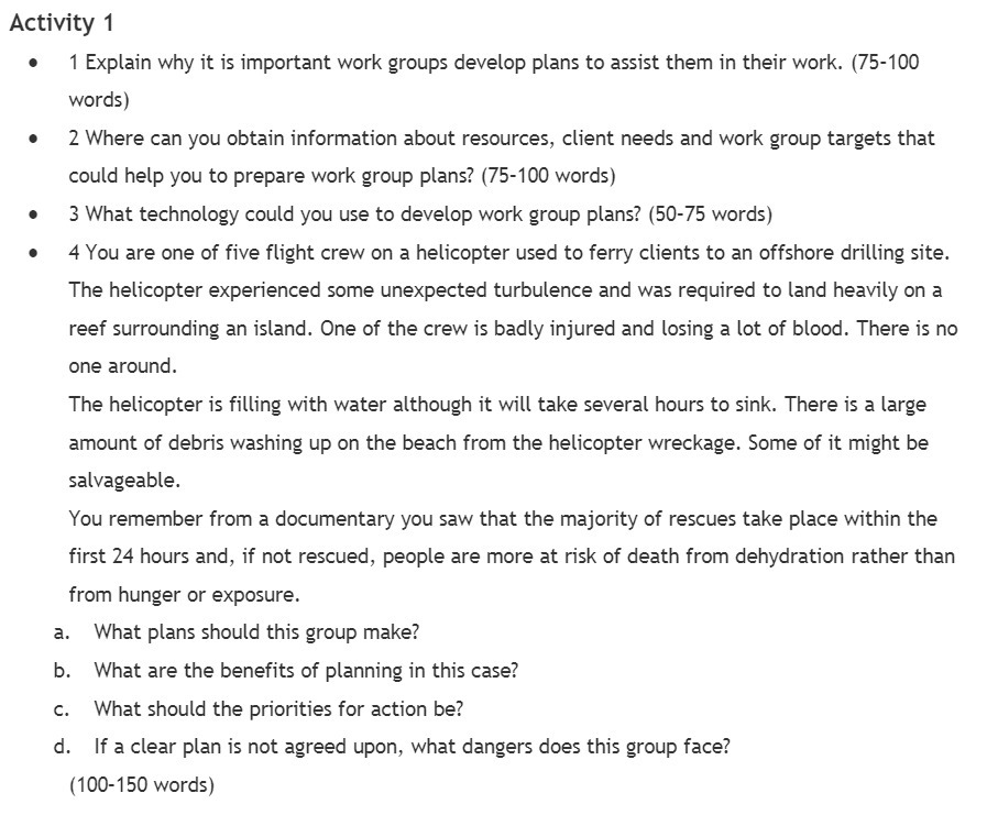 Activity 1 o 1 Explain why it is important work