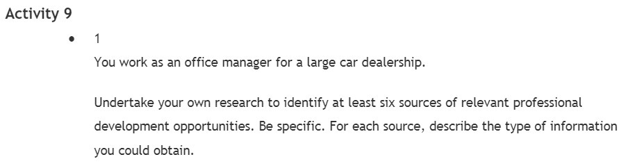 Activity 9 o 1 You work as an office manager for