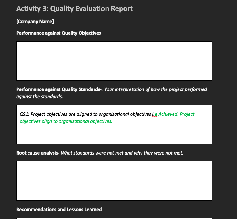 Activity 3: Quality Evaluation Report [Company