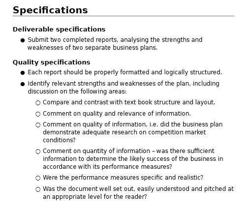 Specifications Deliverable specifications .
