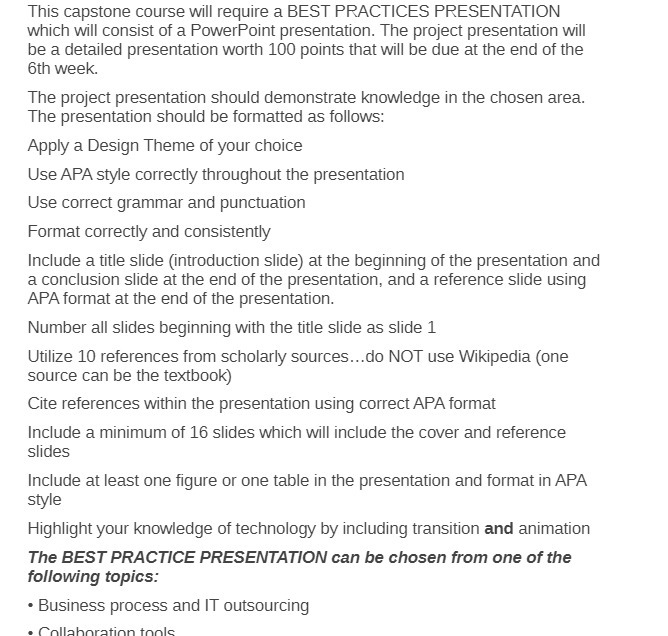 This capstone course will require a BEST