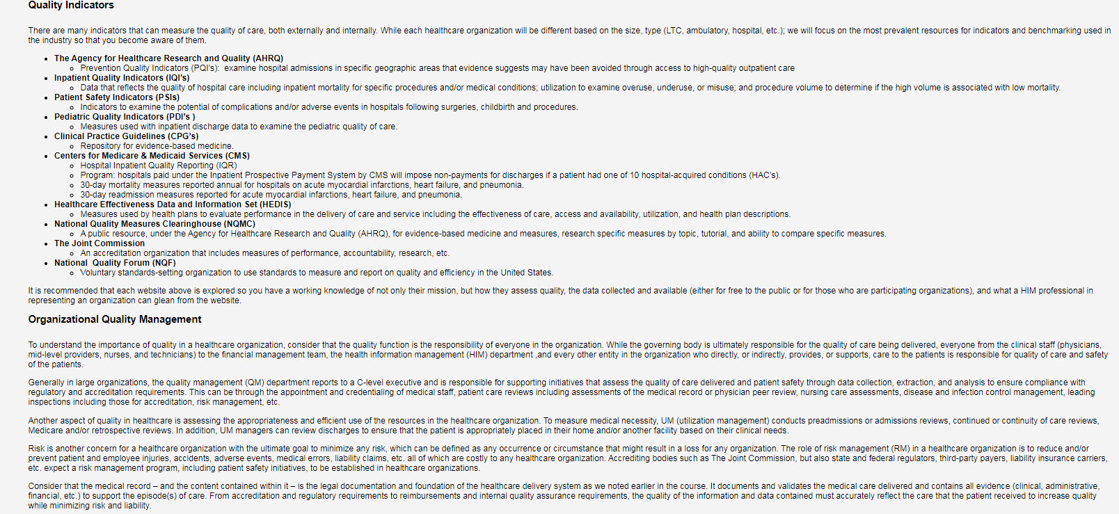 Select two organizations from the quality