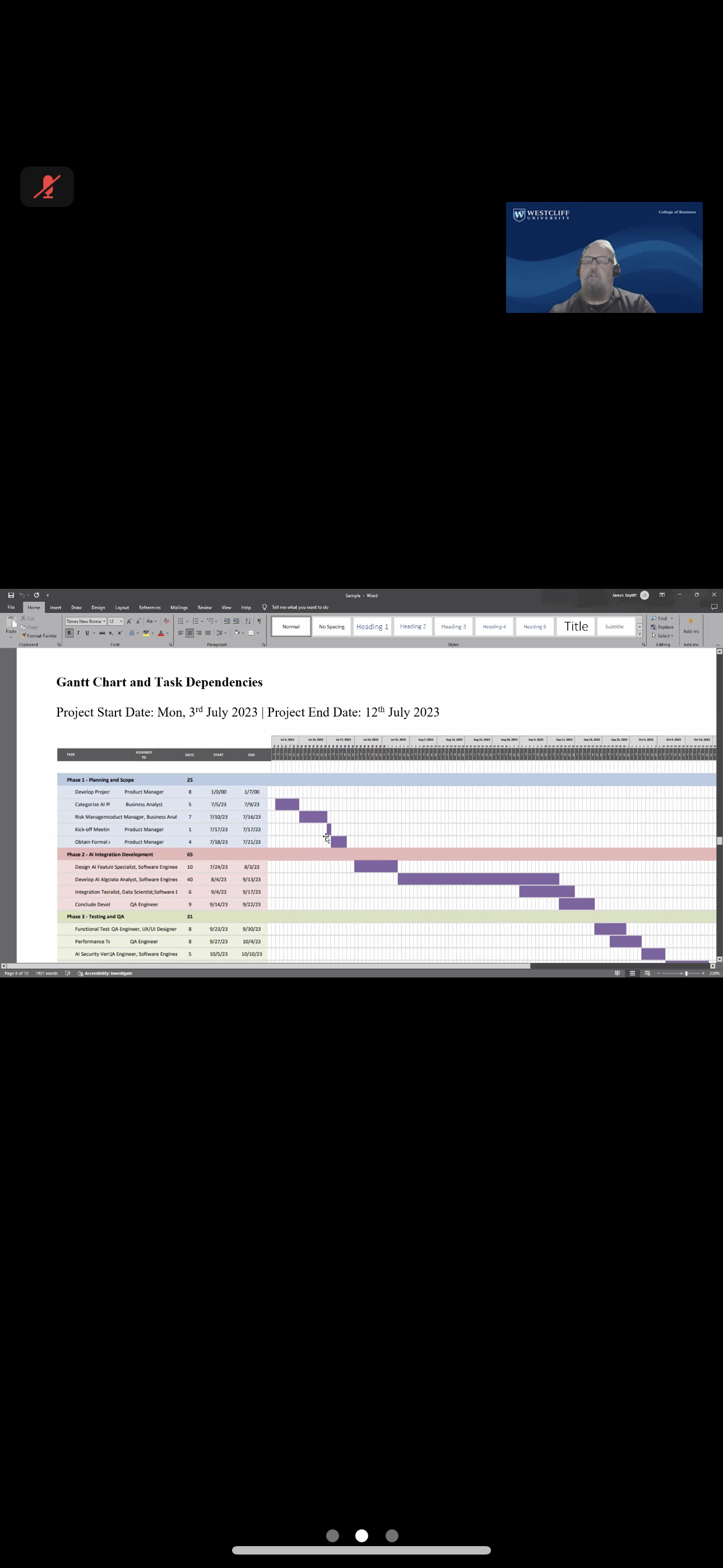 I need a Gantt Chart based on the given