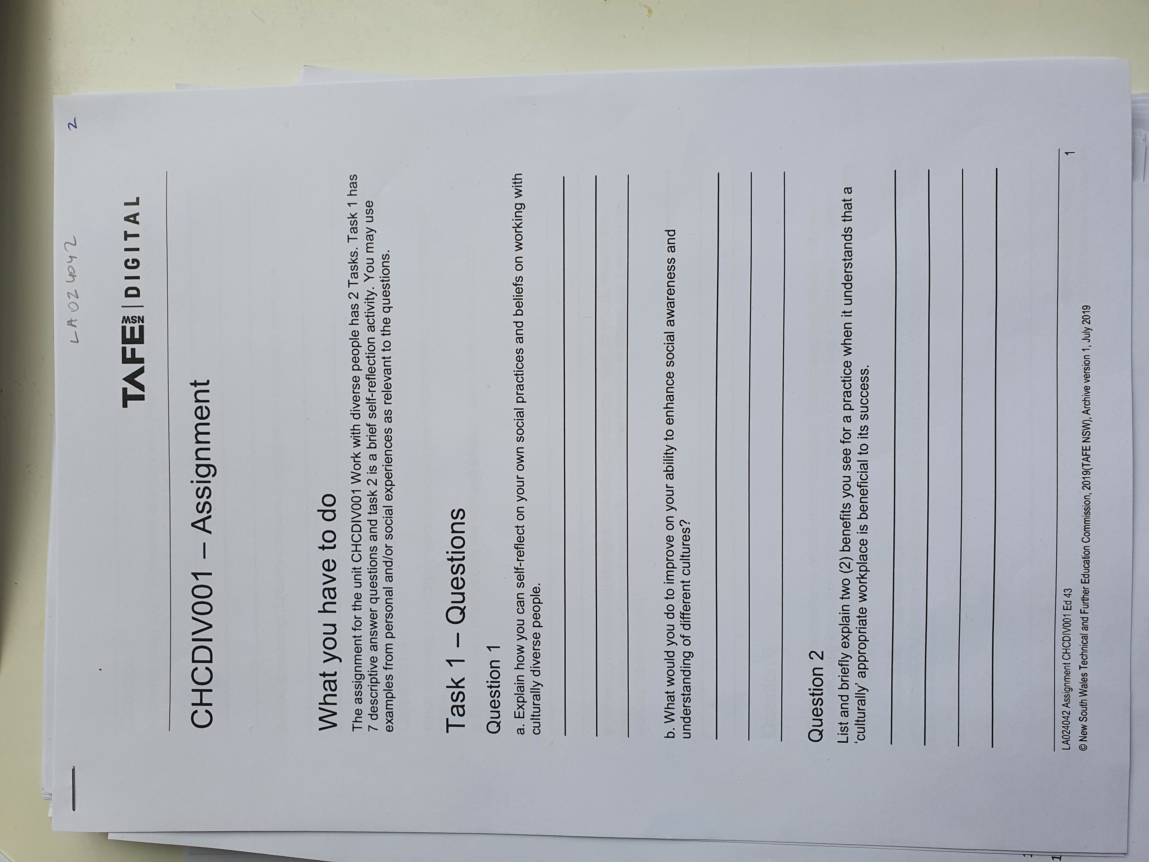 I need help for my assignment LA OZ 404 2 2 TAFE