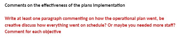 Comments on the effectiveness of the plans