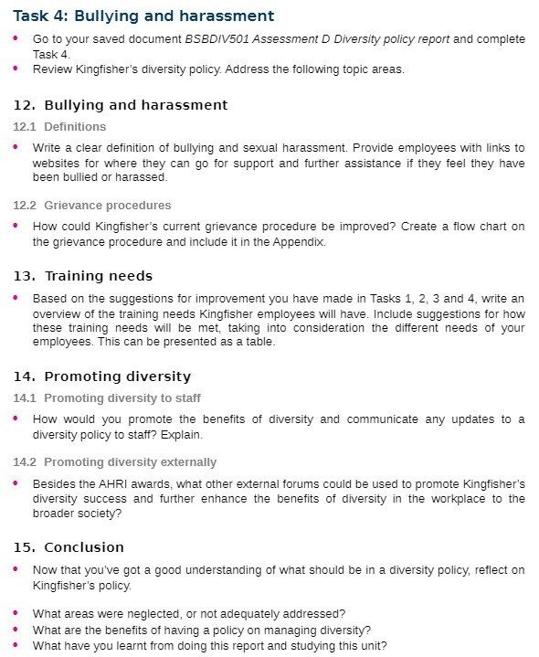 Task 4: Bullying and harassment Go to your saved