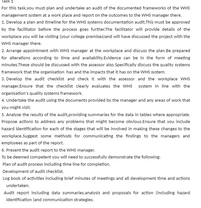 Task 1 For this task, you must plan and undertake