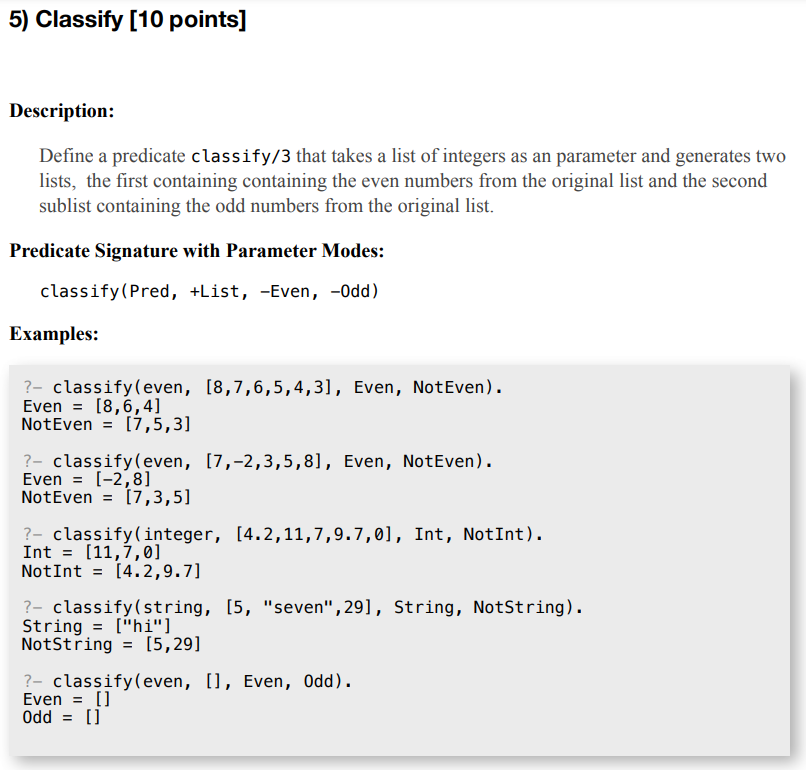 Classify Description: Define a predicate classify