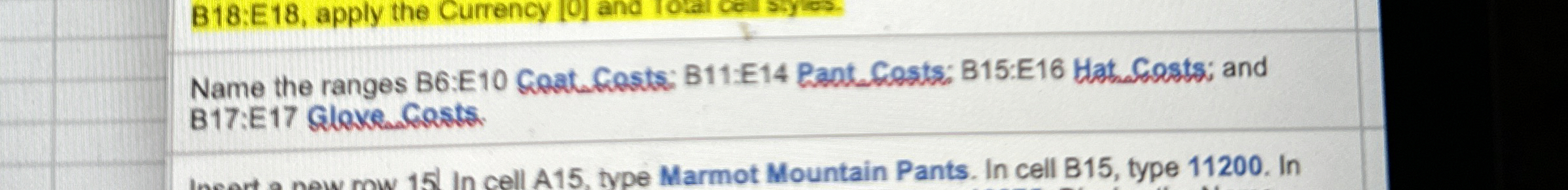 Name the ranges B 6 :E 1 0 CoataCosts; B 1 1 :E 1