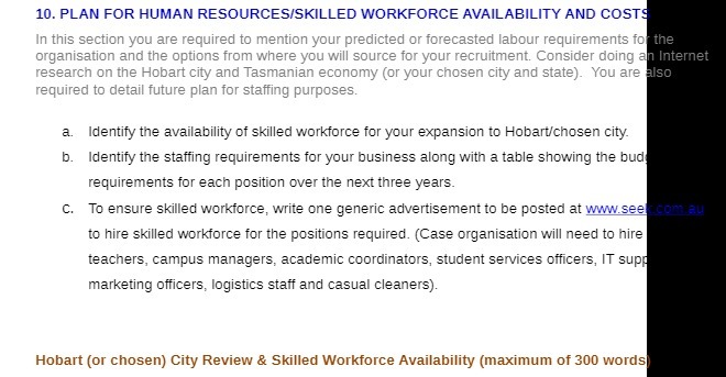 10. PLAN FOR HUMAN RESOURCES/SKILLED WORKFORCE