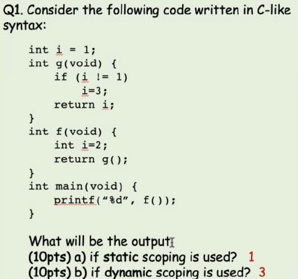 Q 1 . Consider the following code written in C -