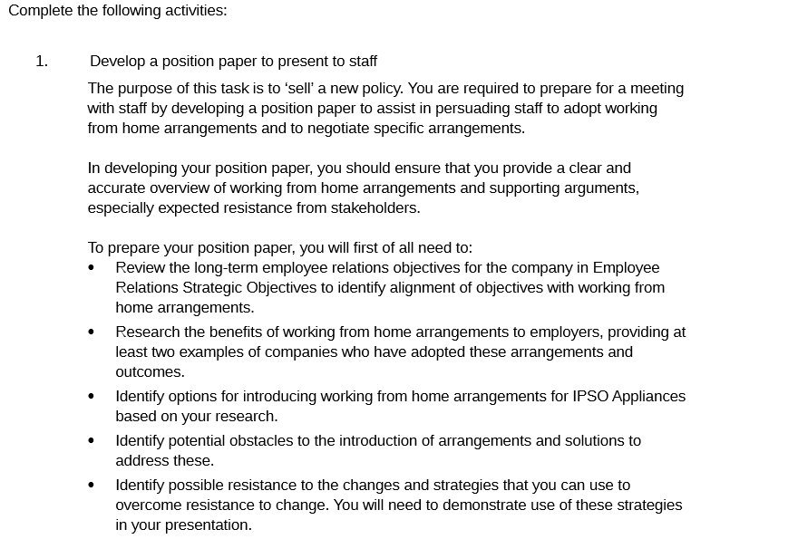 Complete the following activities: 1. Develop a