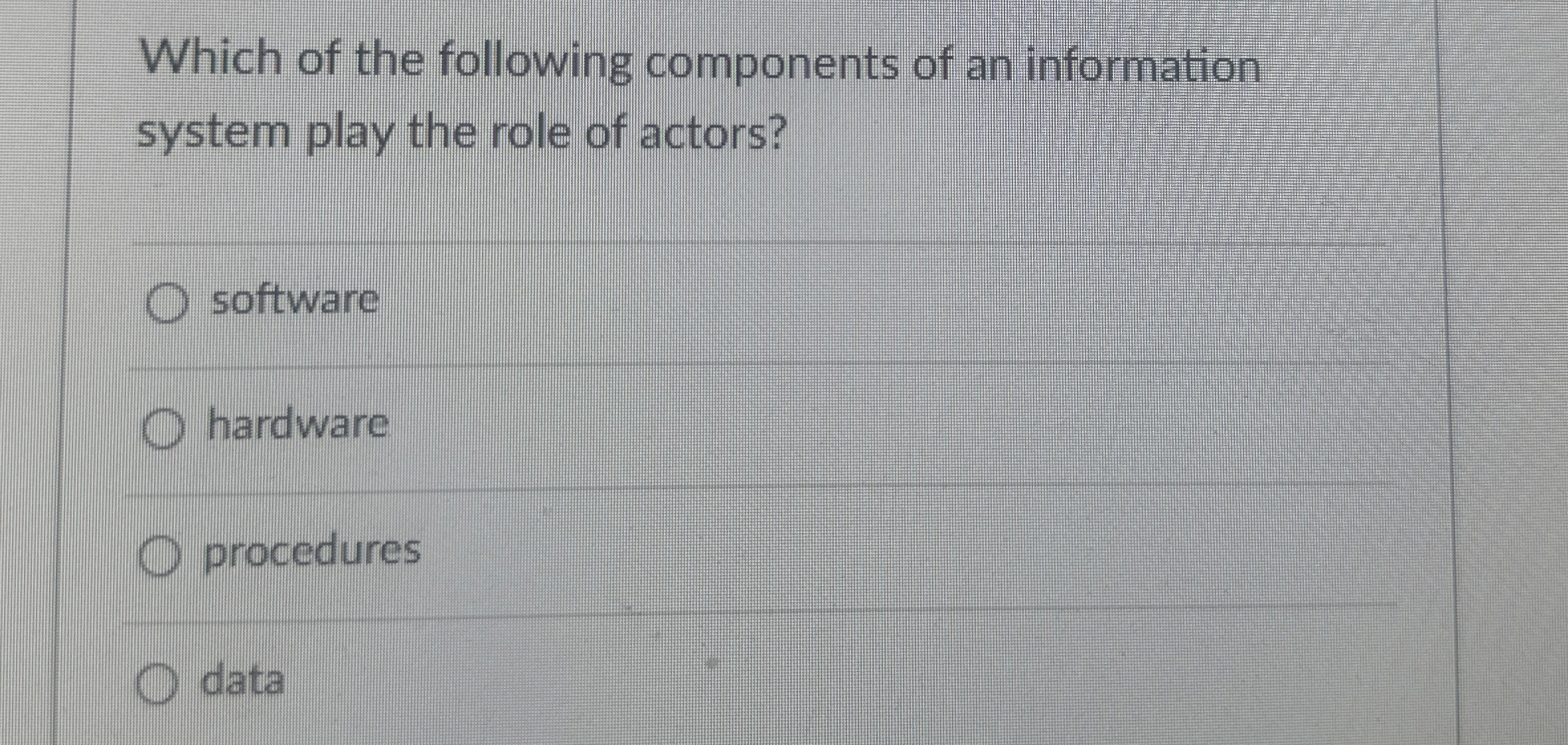 Which of the following components of an