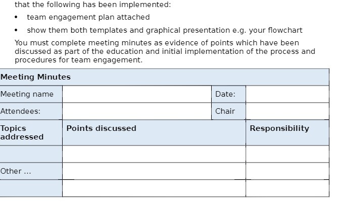 that the following has been implemented: - team