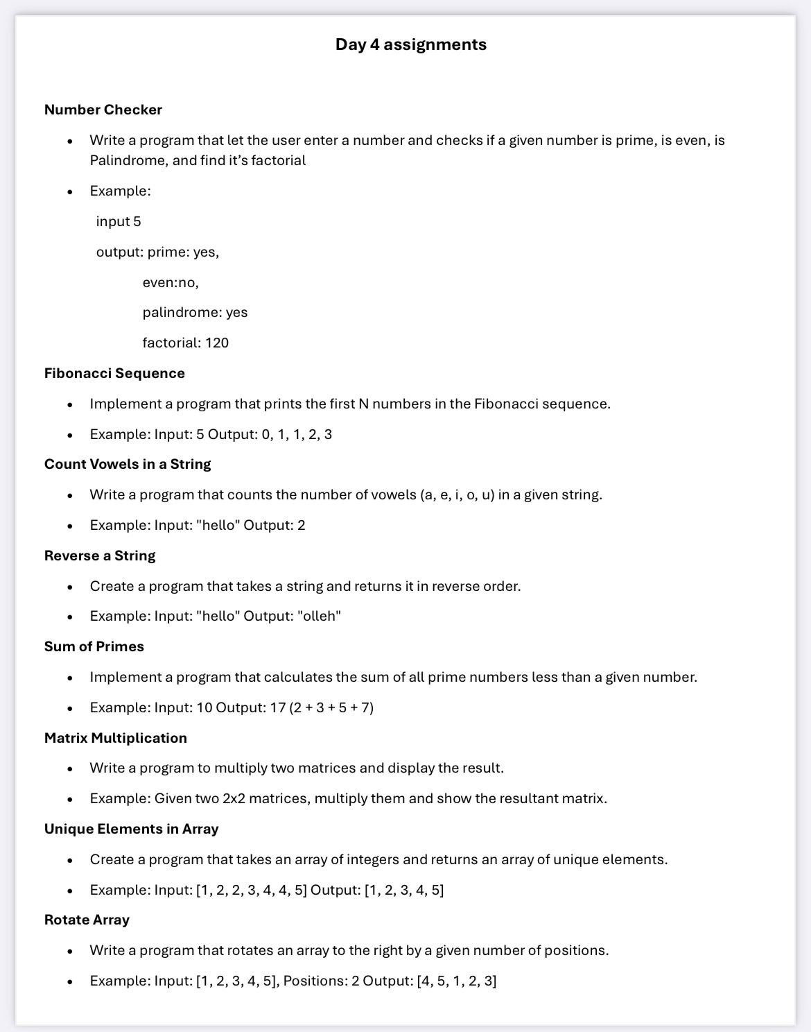 Day 4 assignments Number Checker Write a program