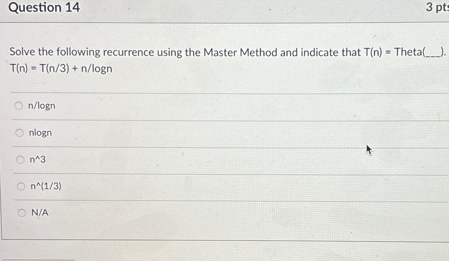 Question 1 4 Solve the following recurrence using