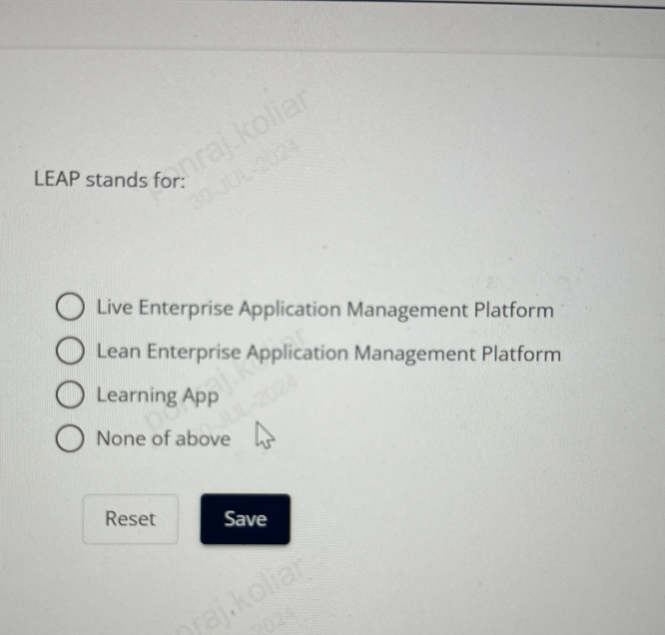LEAP stands for: Live Enterprise Application