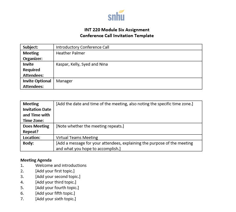 INT 220 Module Six Assignment International Team