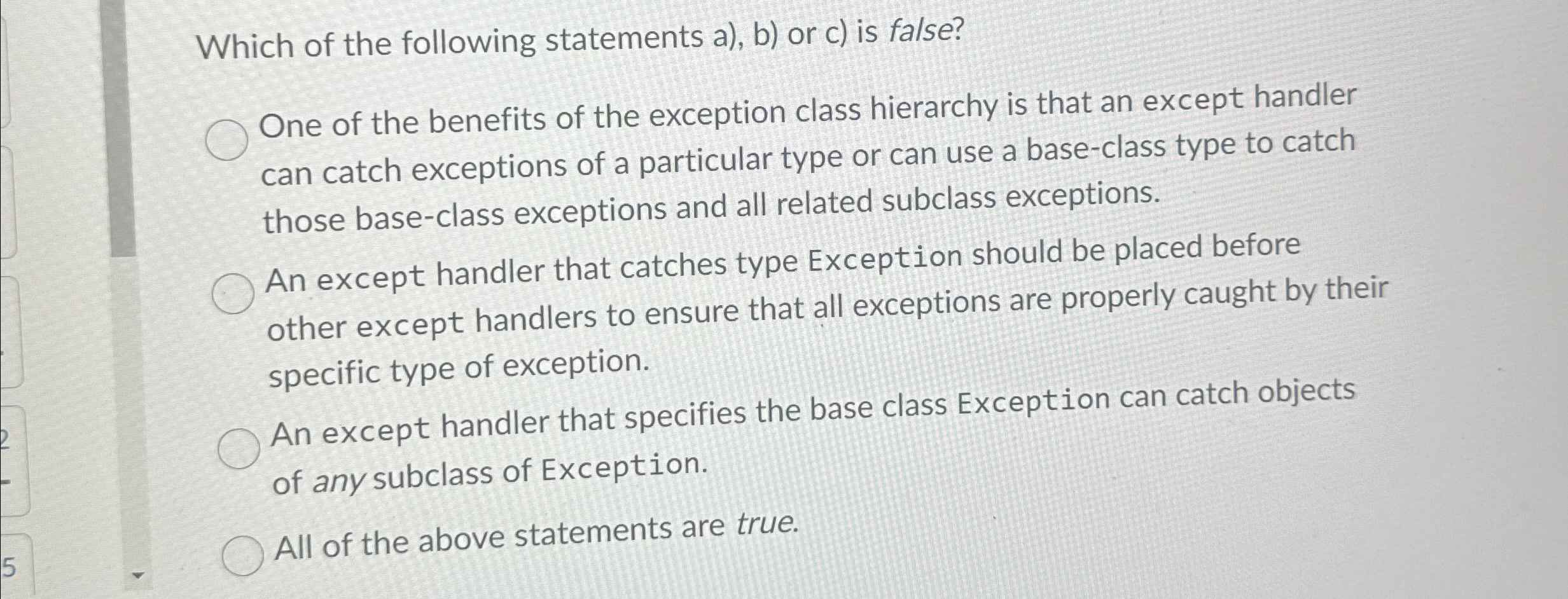Which of the following statements a ) , b ) or c