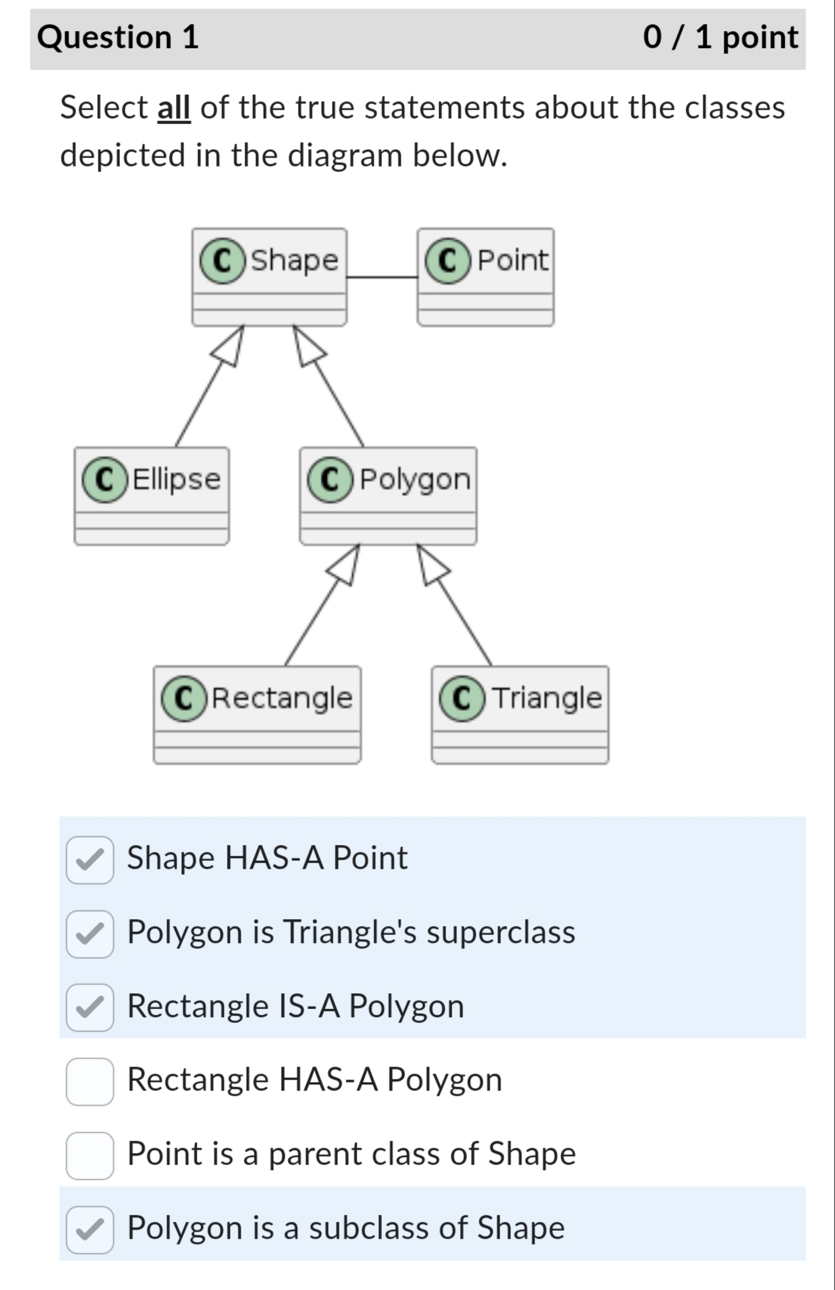 Question 1 Select all of the true statements